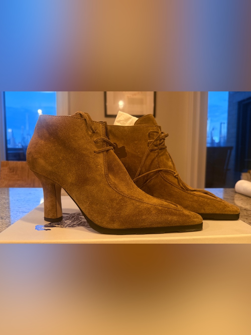 Burberry Tan Suede Lace-Up Ankle Booties